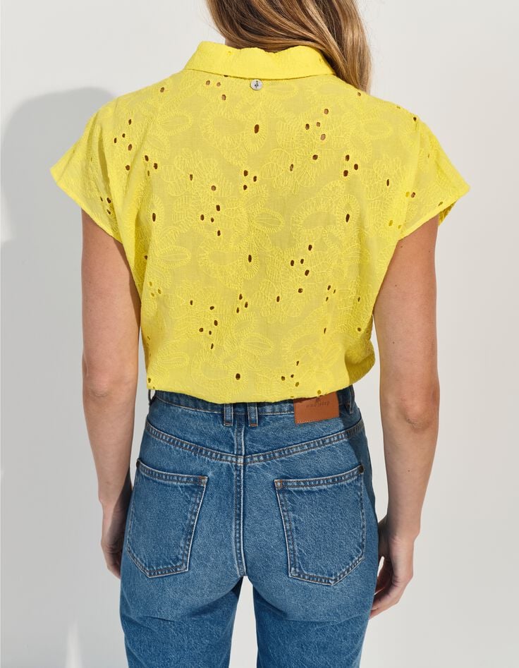 COATI - Chemise jaune broderie anglaise ton sur ton -3