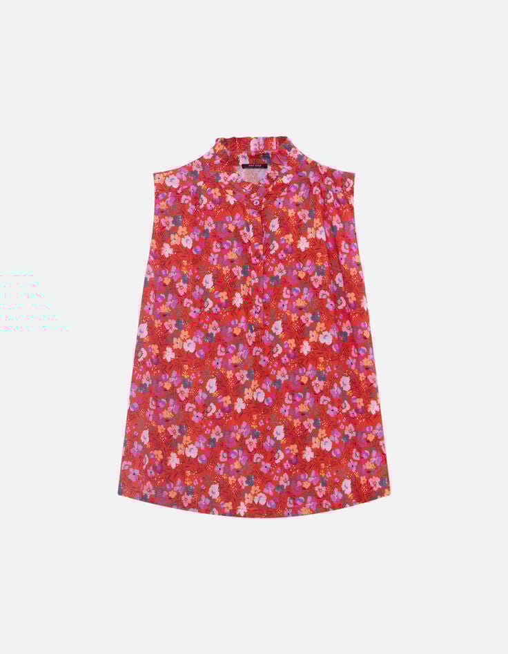COLIBRI - Top rouge imprimé floral d'été -1
