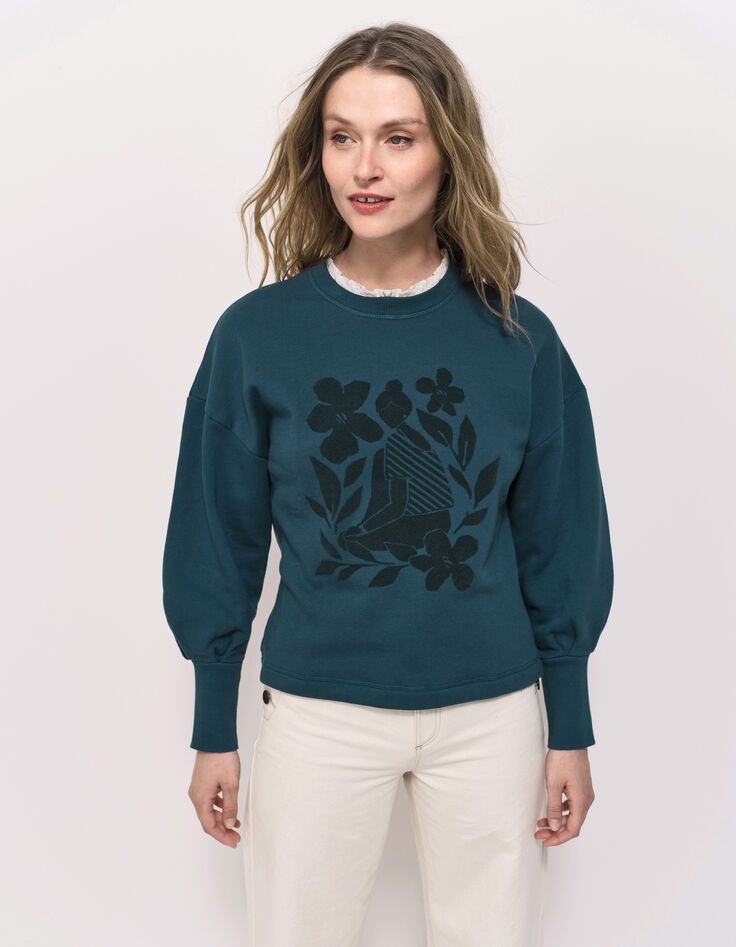 MELISSE - Sweat vert flocage fleurs avec col amovible-2 MELISSE - Sweat vert flocage fleurs avec col amovible-2