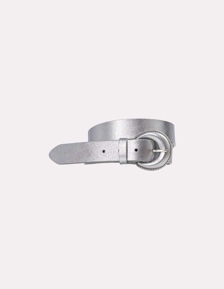 ANDREW - Ceinture gris argent cuir métallisé-1
