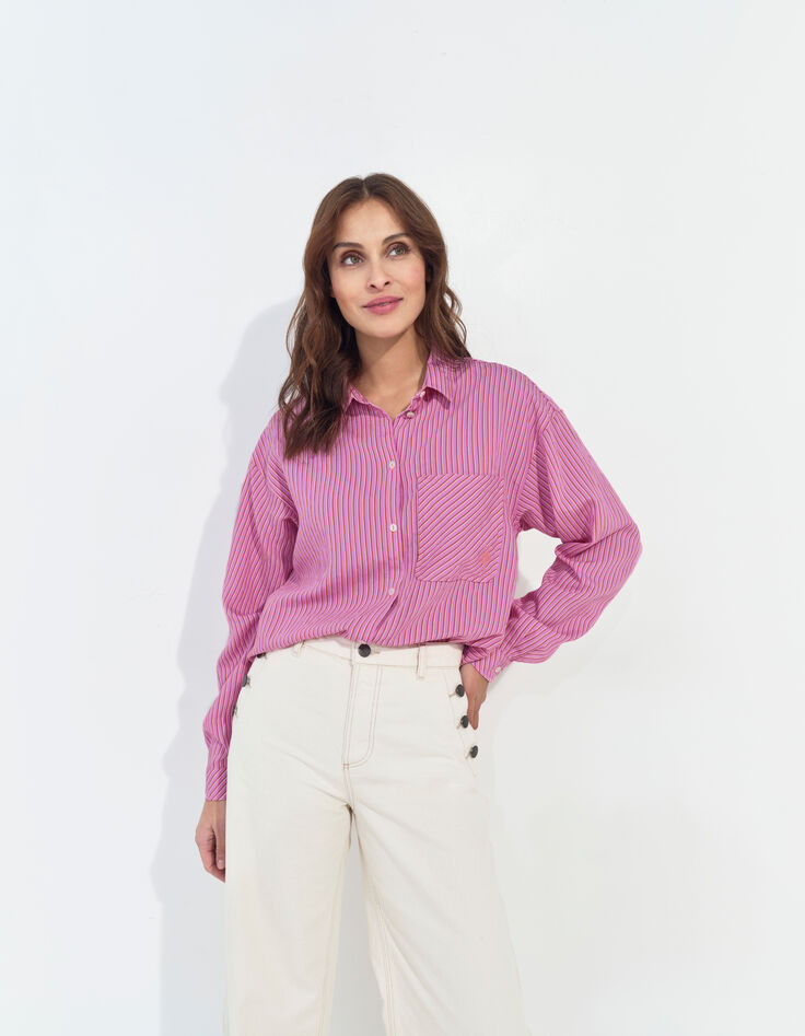 CELESTE - Chemise rose à motif fines rayures -2