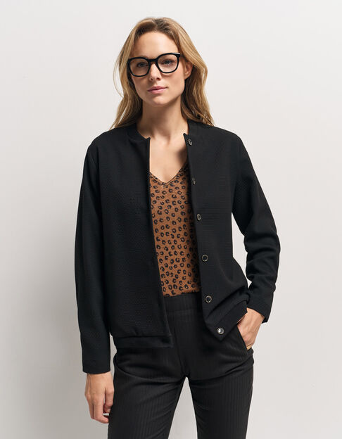 MORTON - Cardigan noir maille fantaisie forme bomber - One Step