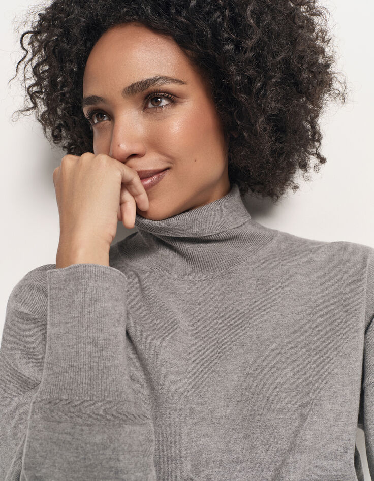 TANAKA - Pull gris tricot fin à col roulé-4