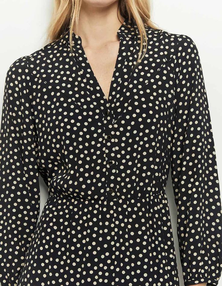 ROMANE - Robe chemise midi noire en viscose imprimé pois-3