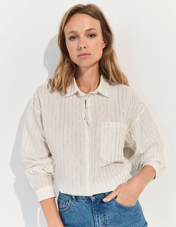 CELESTE - Chemise blanche à motif rayures argentées -7