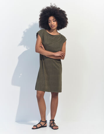 REGINA - Robe kaki maille irisée -1