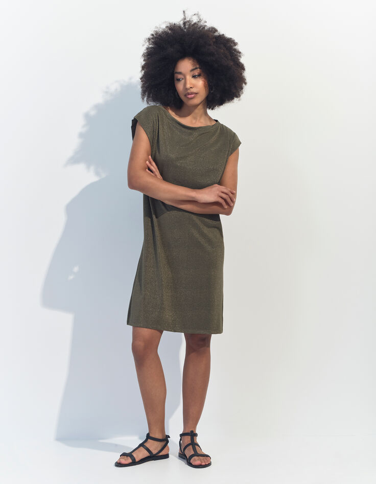 REGINA - Robe kaki maille irisée -1
