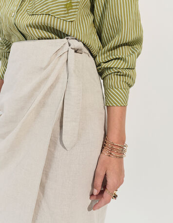 JULIANA - Jupe portefeuille beige lin coton m&eacute;lang&eacute;s -3