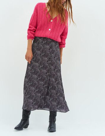 THEORY - Cardigan rose fuchsia en tricot fantaisie-5