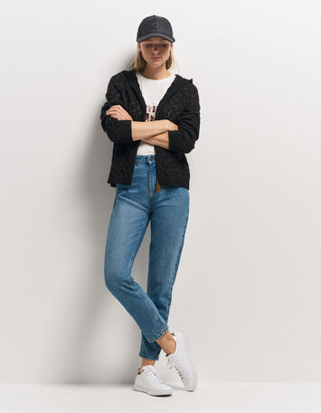 TIGER - Cardigan à capuche noir tricot ajouré lurex-7