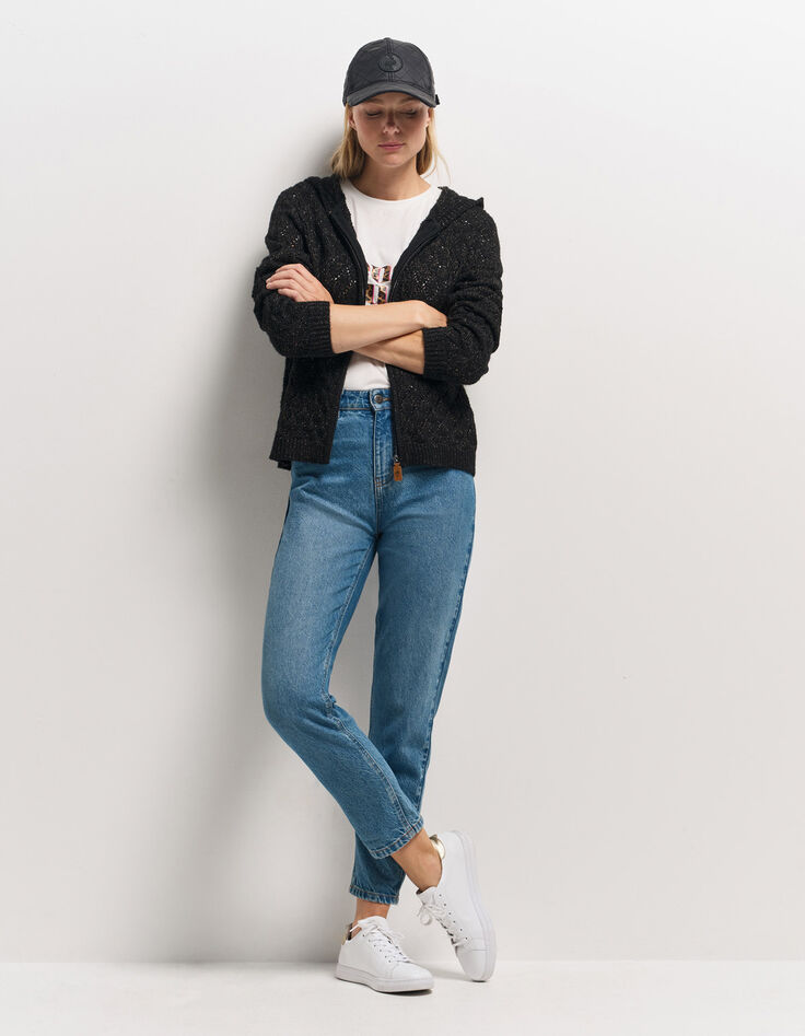 TIGER - Cardigan à capuche noir tricot ajouré lurex-7