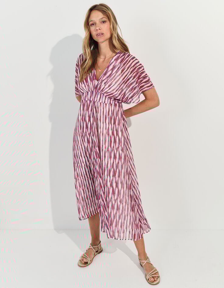 ROSARIO - Robe violette polyester recyclé rayures floues -1