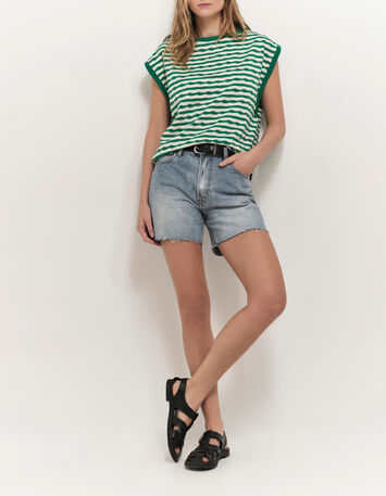 MARCIA - T-shirt green grass jacquard motif rayures écrues-3