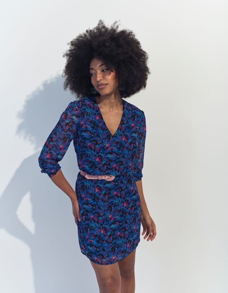 RYANNA - Robe bleue polyester recyclé floral aquatique -7