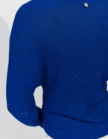 TONY - Pull bleu tricot c&ocirc;tel&eacute; manches chauve-souris -5