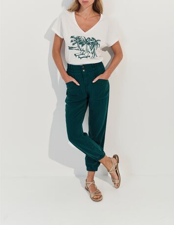 LE CALY - Jean battle vert Lyocell&reg; 7/8&egrave;me -1