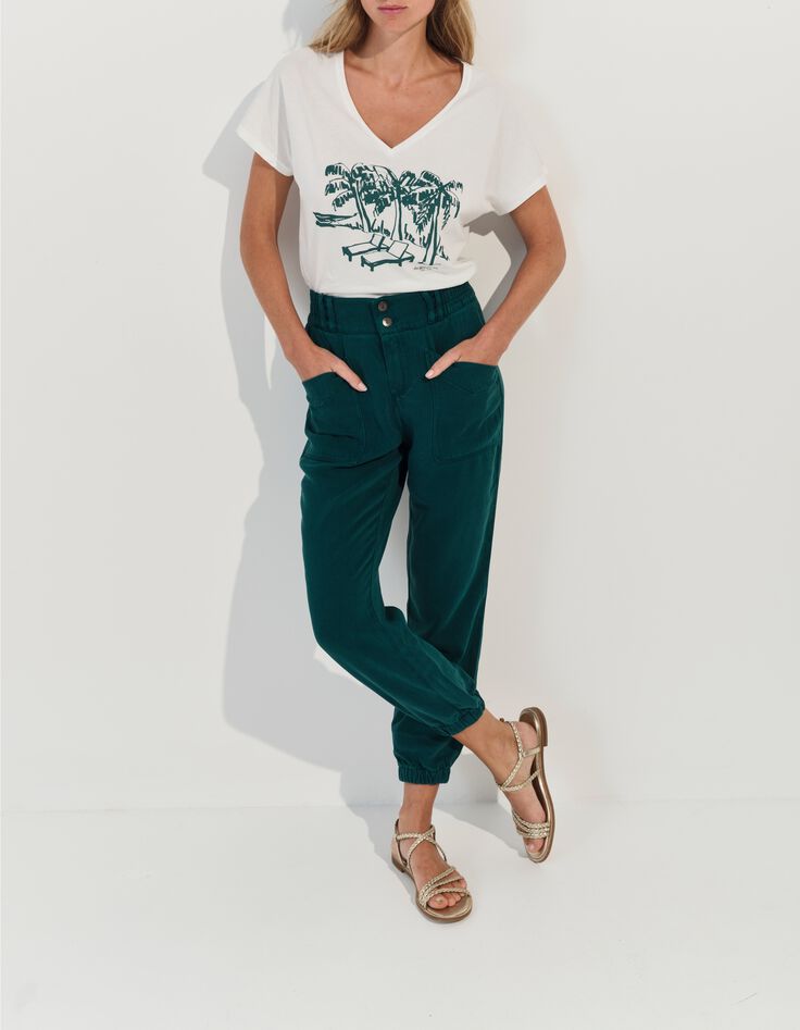 LE CALY - Jean battle vert Lyocell&reg; 7/8&egrave;me -1