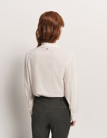 CAYCE - Blouse écrue coton bio découpes dentelle-3