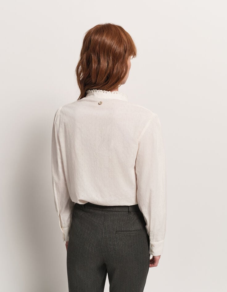CAYCE - Blouse écrue coton bio découpes dentelle-3 CAYCE - Blouse écrue coton bio découpes dentelle-3