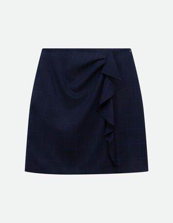 JACOU - Jupe courte de tailleur marine motif carreaux et volant-1