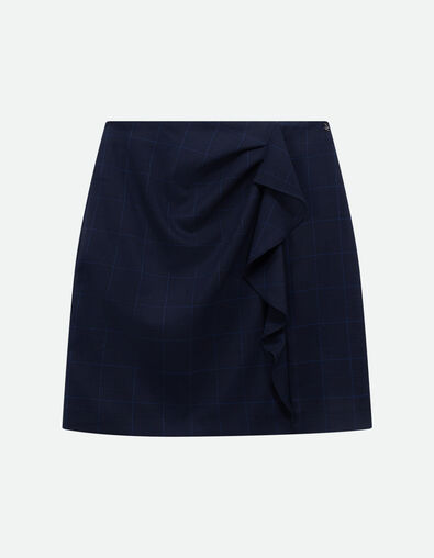 JACOU - Jupe courte de tailleur marine motif carreaux et volant - One Step