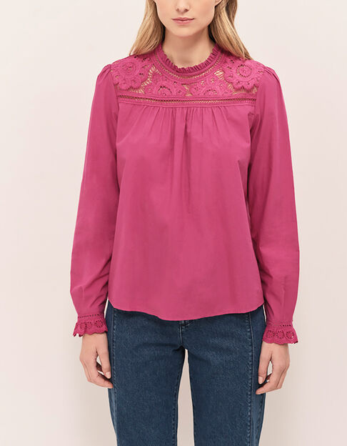 CRISTAL - Blouse fuchsia col collerette avec dentelle - One Step