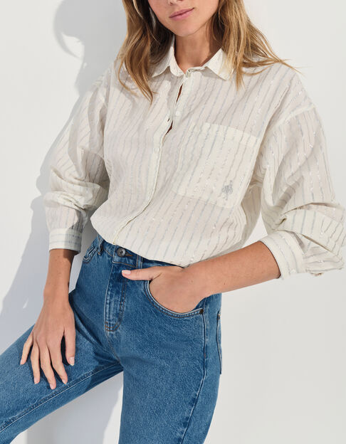 CELESTE - Chemise blanche &agrave; motif rayures argent&eacute;es  - One Step