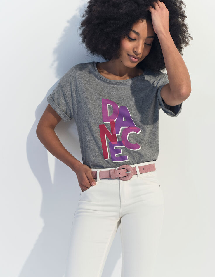 MEIRY - T-shirt gris coton bio message -2