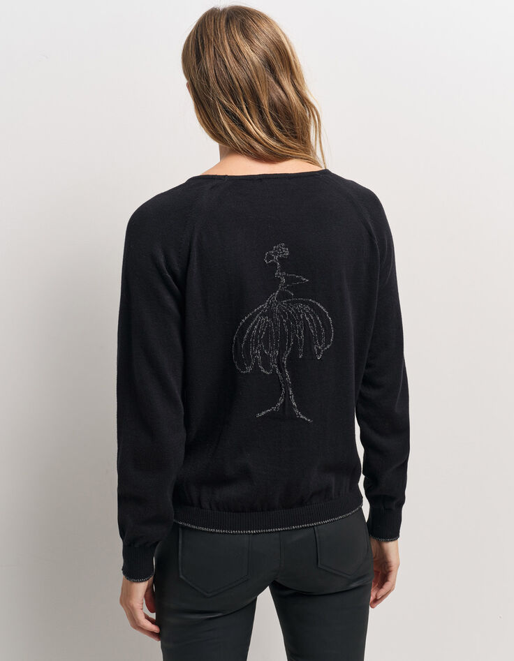 TOWN - Pull noir tricot jacquard danseuse dos-2 TOWN - Pull noir tricot jacquard danseuse dos-2