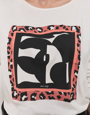 MEZZO - T-shirt &eacute;cru visuel motif floral-4