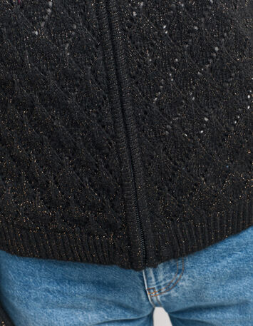 TIGER - Cardigan à capuche noir tricot ajouré lurex-5