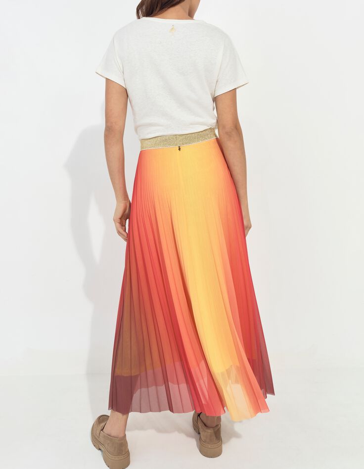 JANE - Jupe longue orange pliss&eacute;e effet n&eacute;on deep dye -5