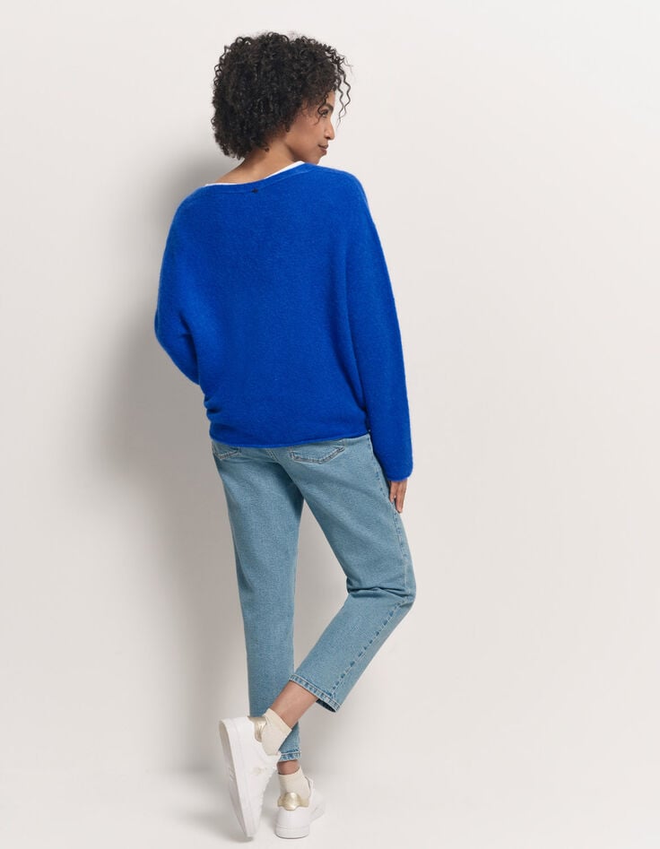 TECK - Cardigan bleu tricot moelleux encolure V-3 TECK - Cardigan bleu tricot moelleux encolure V-3