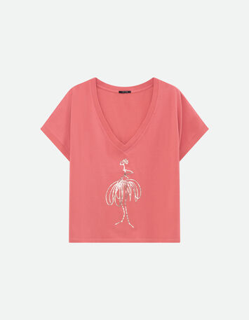 MARTIM - T-shirt rouge visuel danseuse métallisé -4