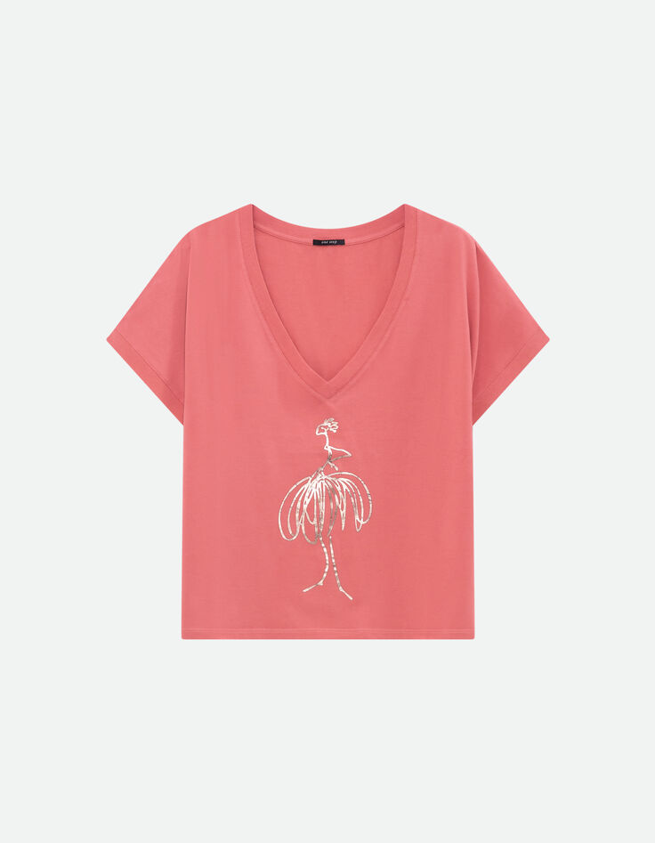 MARTIM - T-shirt rouge visuel danseuse métallisé -4