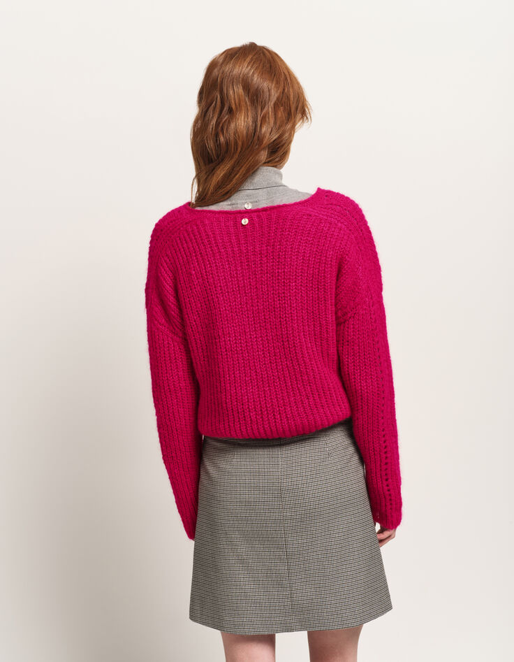 TYLER - Pull rose tricot côtelé mohair mélangé-3