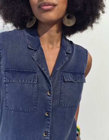 RIKKO - Combinaison &eacute;vas&eacute;e bleue en Lyocell&reg; -3