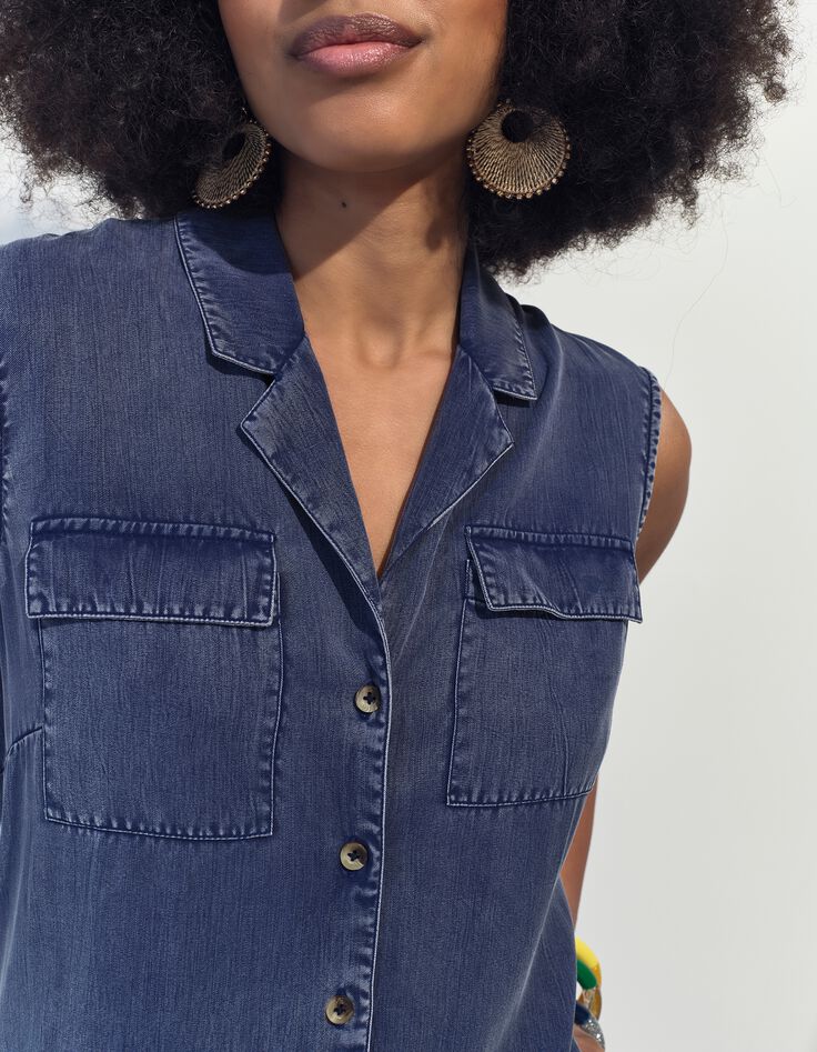 RIKKO - Combinaison &eacute;vas&eacute;e bleue en Lyocell&reg; -3