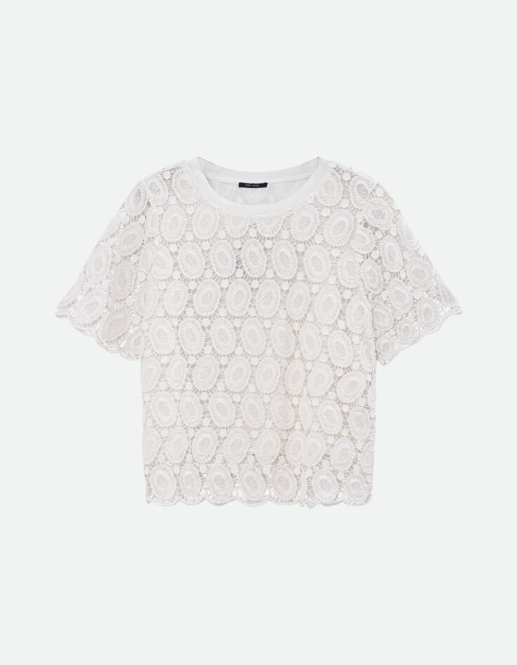 CARAIBES - Top blanc dentelle esprit macram&eacute; -1