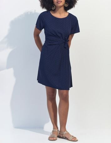 RAMI - Robe bleue Lenzing Ecovero minimaliste carr&eacute;s-6