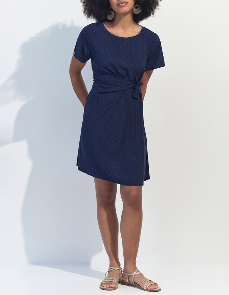 RAMI - Robe bleue Lenzing Ecovero minimaliste carr&eacute;s-6