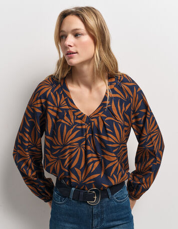CINDY - Blouse marine imprimé maxi feuilles-2
