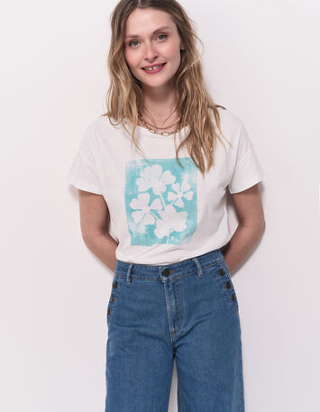 MAURO - T-shirt blanc coton bio visuel arty floral-1