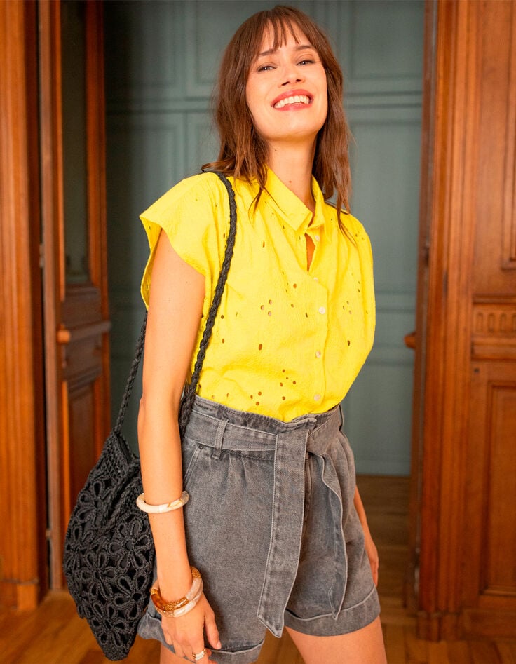 COATI - Chemise jaune broderie anglaise ton sur ton -8 COATI - Chemise jaune broderie anglaise ton sur ton -8