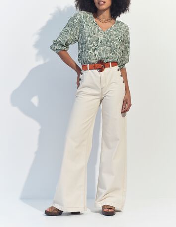 CASSIA - Blouse verte imprim&eacute; tropical chic -6