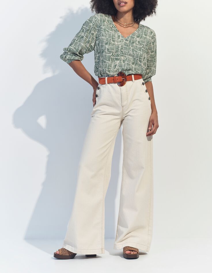 CASSIA - Blouse verte imprim&eacute; tropical chic -6