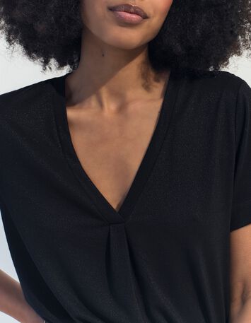 MARCIA - T-shirt noir encolure V maille iris&eacute;e -2