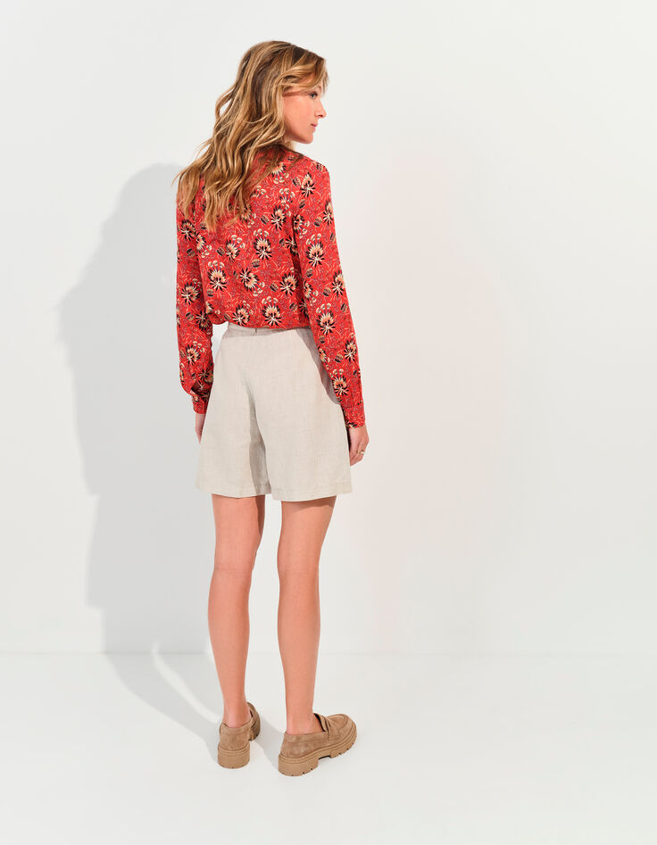 PORTO - Short beige lin coton mélangés -3