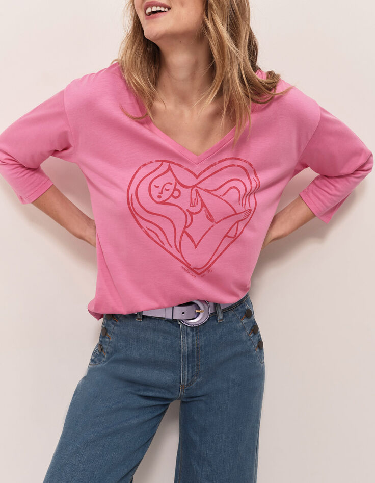 MEZZO - T-shirt fuchsia visuel femme dans c&oelig;ur rouge-1
