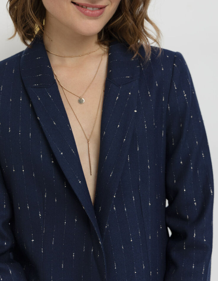 VOICE - Veste de tailleur marine rayures lurex-3